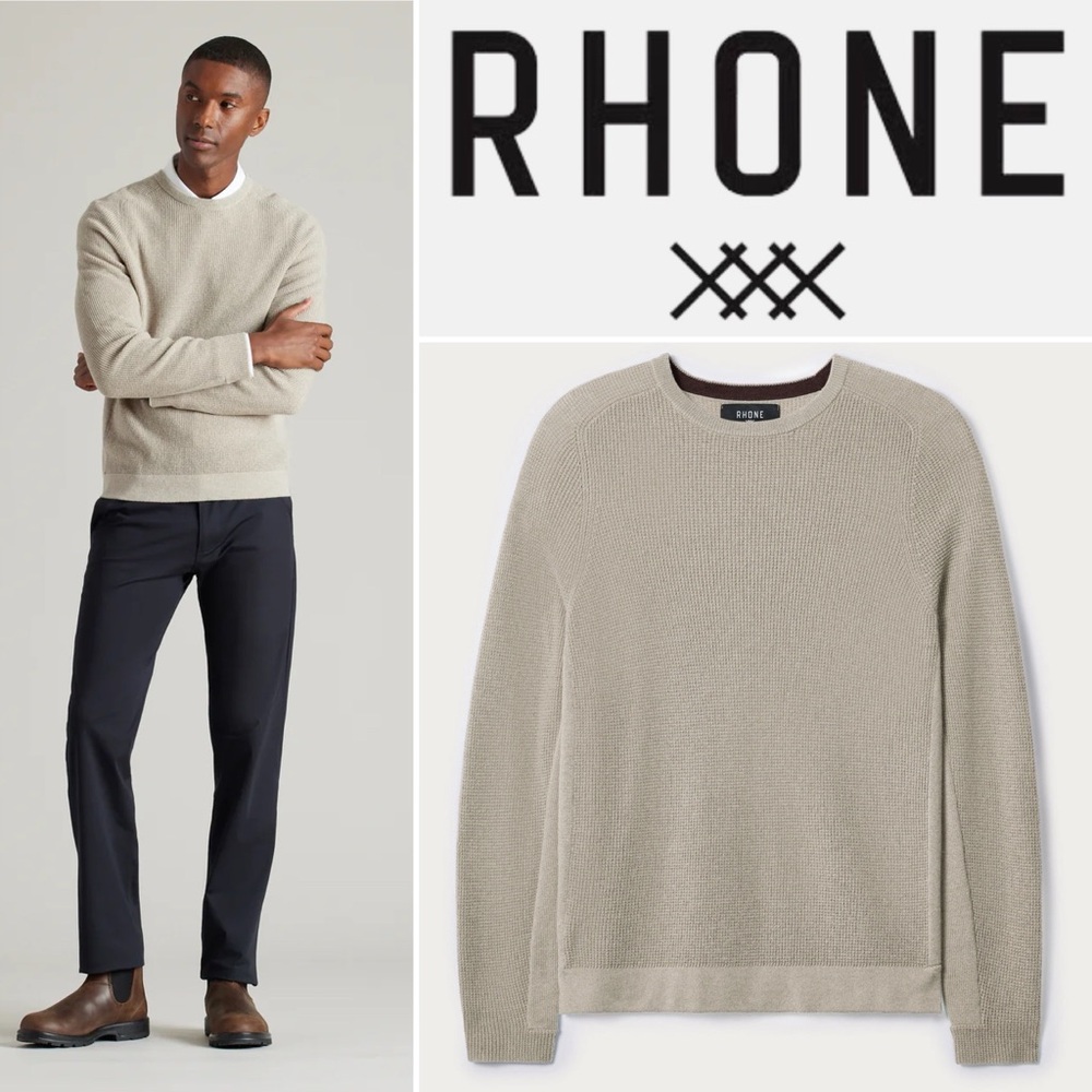 RHONE Walden Waffle Cashmere Blend Sweater Stone Marle Size XL Crewneck Oatmeal